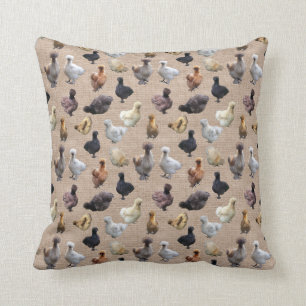 Silkie Bantam Chickens på Burlap Kudde