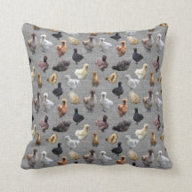 Silkie Bantam Chickens på Grått Burlap Cushion