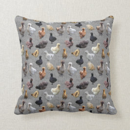 Silkie Bantam Chickens på Grått Burlap Cushion Kudde