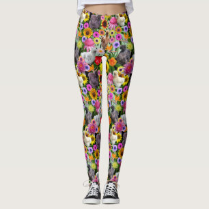 Silkie Bantam Chickens Tropical Flowers Löv Leggings