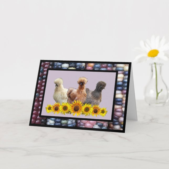 Silkie Bantam Sunblommor Rainbow Gem Maj Hälsning Kort (Liten växt)