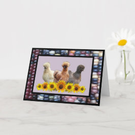 Silkie Bantam Sunblommor Rainbow Gem Maj Hälsning Kort