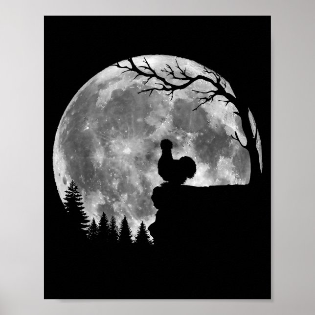 Silkie Chicken Moon Silhouette Funny Lazy Hallowee Poster (Framsidan)