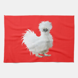 Silkie Chicken on Red Kökshandduk