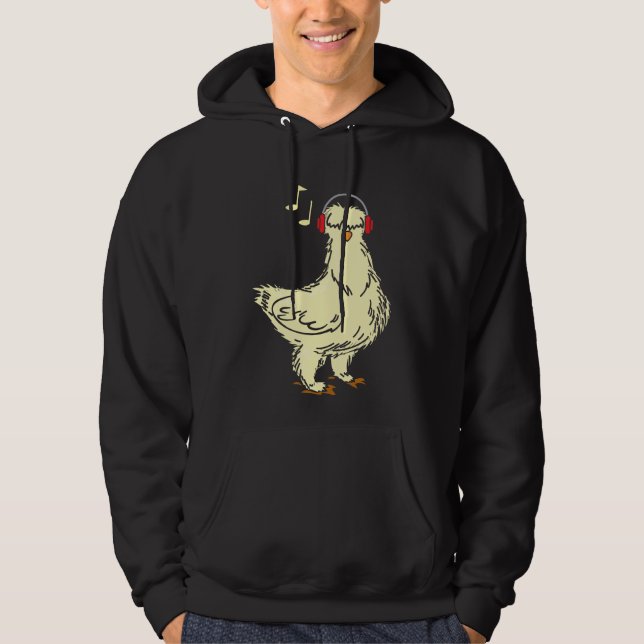 Silkie Chicken Wearing Headphone Hoodie (Framsida)