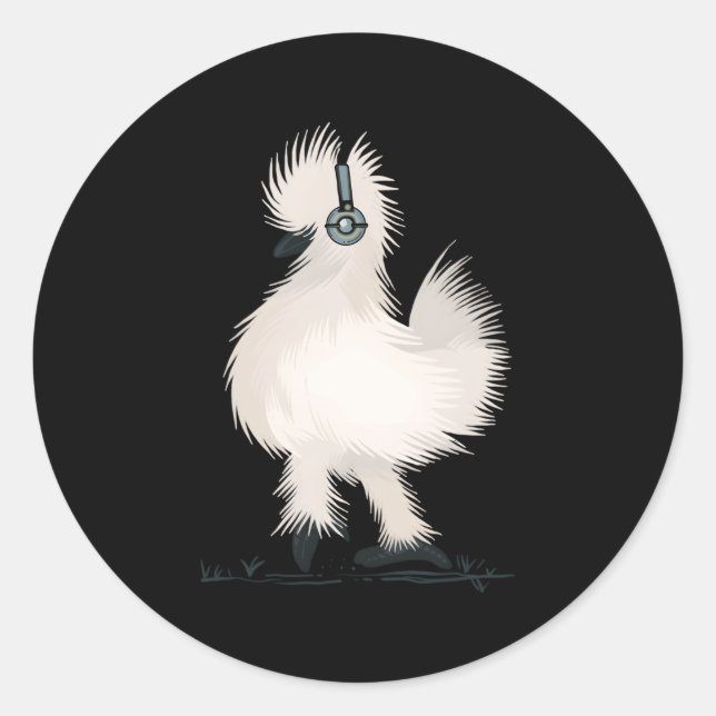 Silkie Chicken Wearing Headphone Runt Klistermärke (Framsida)
