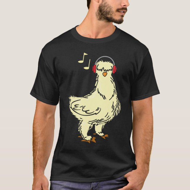 Silkie Chicken Wearing Headphone T Shirt (Framsida)