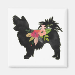 Silky Chihuahua Hund aveln Boho Blommigt Silhouett Magnet