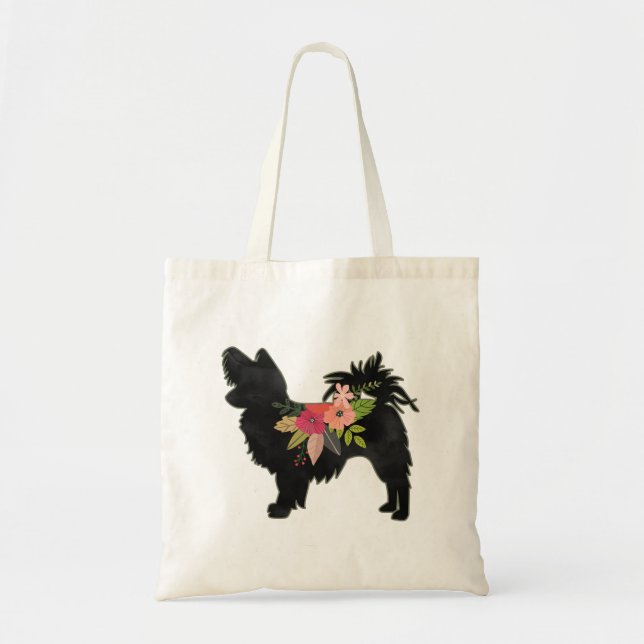Silky Chihuahua Hund aveln Boho Blommigt Silhouett Tygkasse (Framsidan)