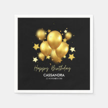 Silky Golden Balloons Stars Black Birthday