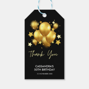 Silky Golden Balloons Stars Black Birthday Presentetikett