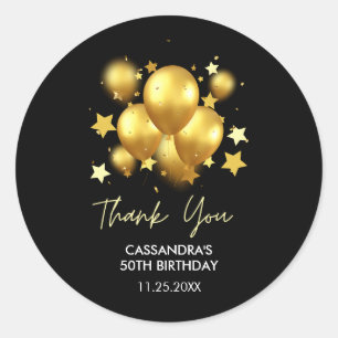 Silky Golden Balloons Stars Black Birthday Runt Klistermärke