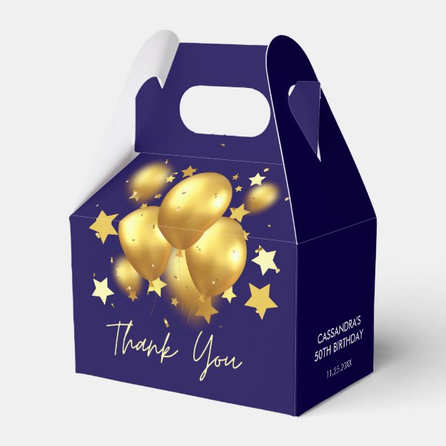 Silky Golden Balloons Stars Navy Birthday Presentaskar (Framsidan Sidan)