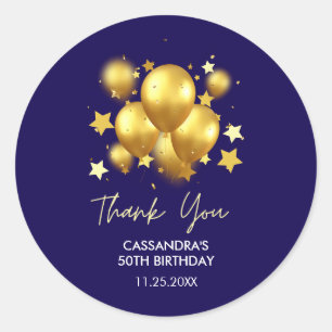 Silky Golden Balloons Stars Navy Birthday Runt Klistermärke