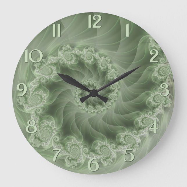 Silky Grönt Spiral Fractal Wall Clock Stor Klocka (Framsida)