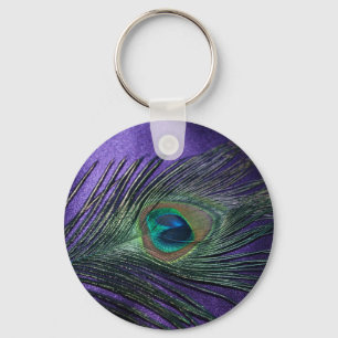 Silky Lila Peacock Feather Nyckelring