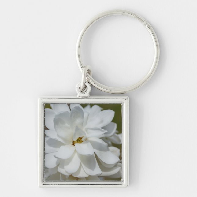 Silky Magnolia Fyrkantig Silverfärgad Nyckelring (Framsidan)