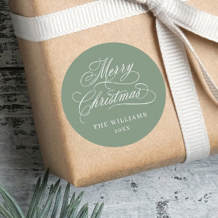 Silky Sage Romantic Calligraphy God jul Runt Klistermärke