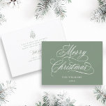 Silky Sage Romantic God jul Script Flat Julkort<br><div class="desc">Den här enkla julklappen har elegant och romantisk kalligrafi-skrift med en vinter-berusbukett och anpassningsbar på baksidan. Om du vill ha en mer avancerad anpassning av den här designen klickar du på BLUE DESIGN VERKTYG ovan!</div>