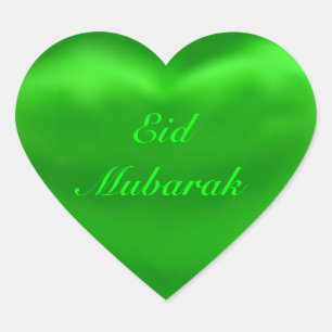 Silky Satin Grönt Eid Mubarak Hjärtformat Klistermärke