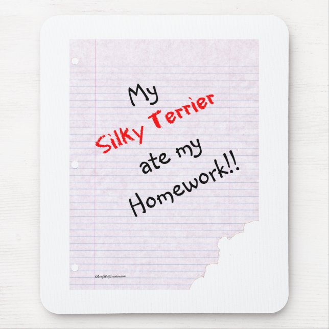 Silky Terrier Ate min hemläxa Musmatta (Framsidan)