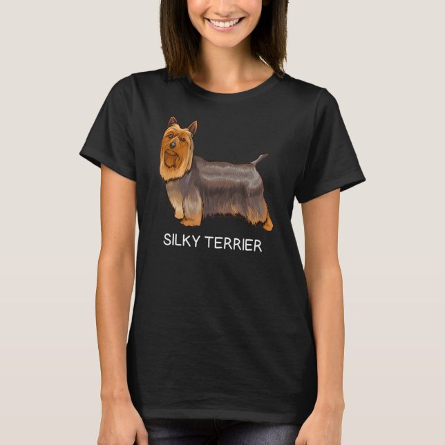 Silky Terrier Galen Hund T Shirt (Framsida)