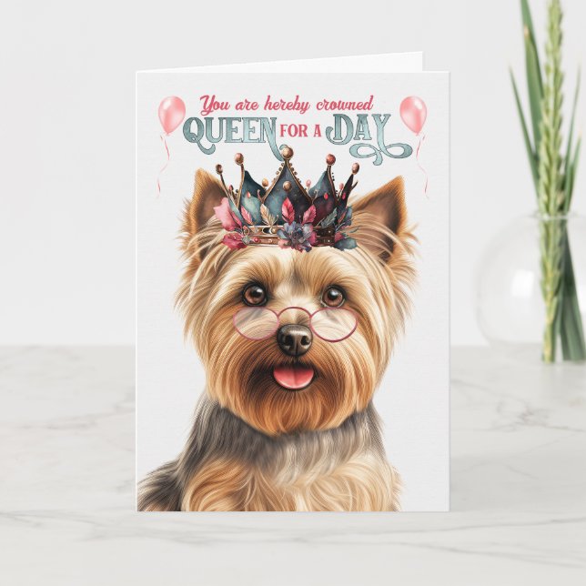 Silky Terrier Hund drottningsdagen Funny Birthday Kort (Framsida)