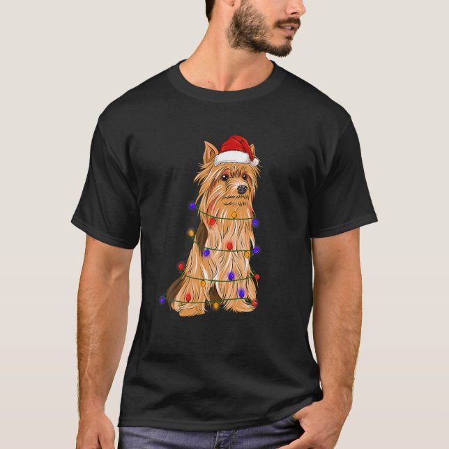 Silky Terrier Hund Wearing jul Hat Ljus T Shirt (Framsida)