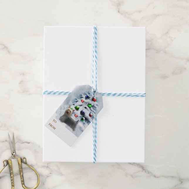 Silky Terrier-jul Presentetikett (Med Snöre)