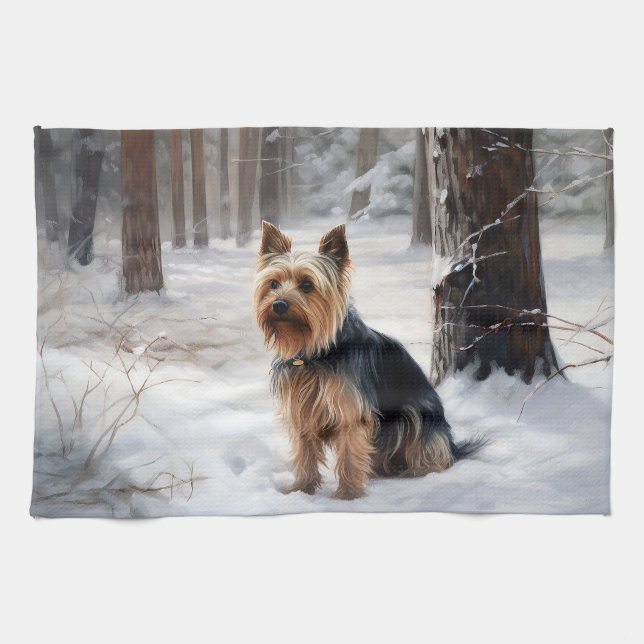 Silky Terrier Låt det snö jul  Kökshandduk (Horisontell)