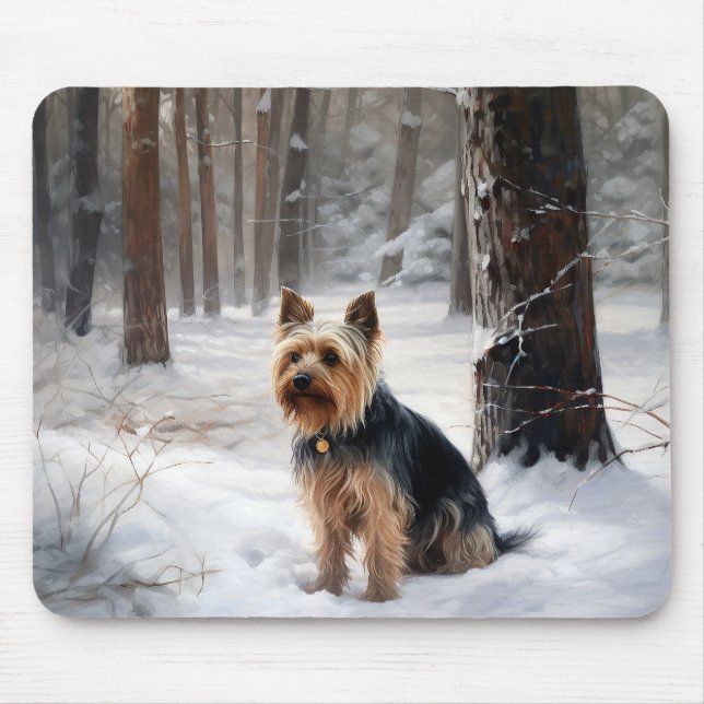 Silky Terrier Låt det snö jul  Musmatta (Framsidan)