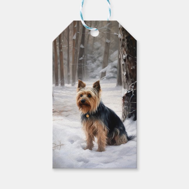 Silky Terrier Låt det snö jul  Presentetikett (Framsidan)