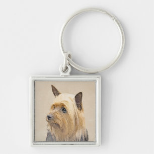 Silky Terrier-målning - Cute Original Hund Art Fyrkantig Silverfärgad Nyckelring
