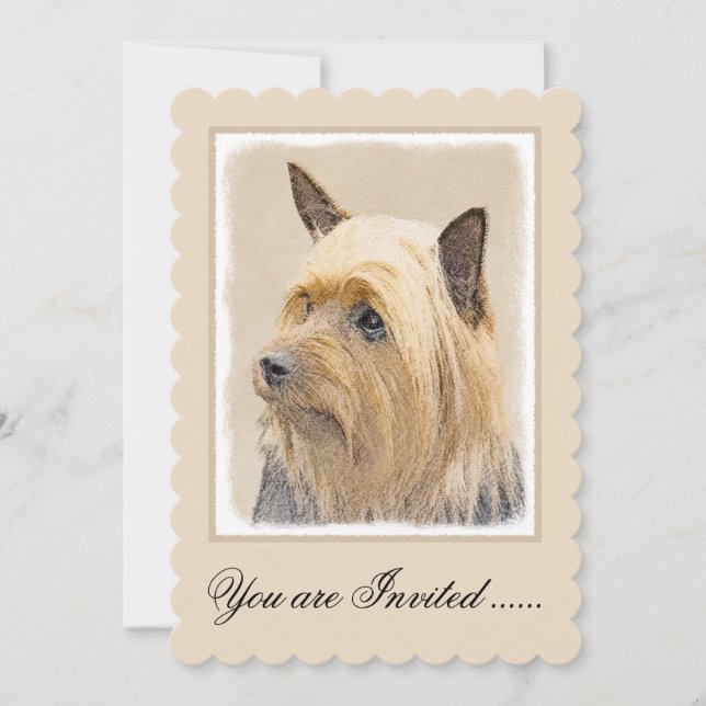Silky Terrier-målning - Cute Original Hund Art Inbjudningar (Framsida)