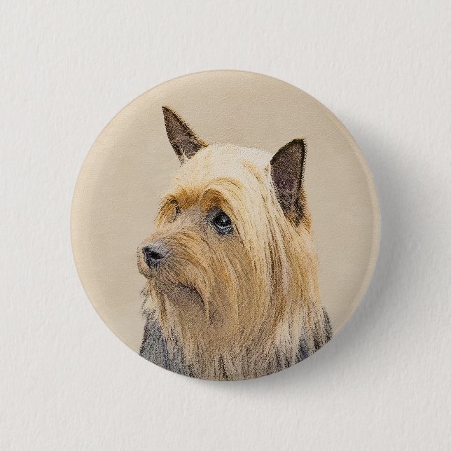 Silky Terrier-målning - Cute Original Hund Art Knapp (Framsida)