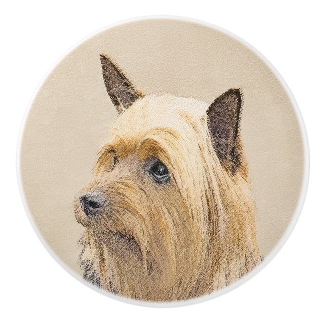 Silky Terrier-målning - Cute Original Hund Art Knopp (Framsidan)