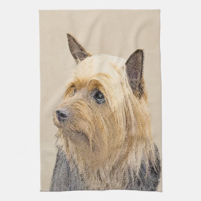 Silky Terrier-målning - Cute Original Hund Art Kökshandduk (Vertikal)