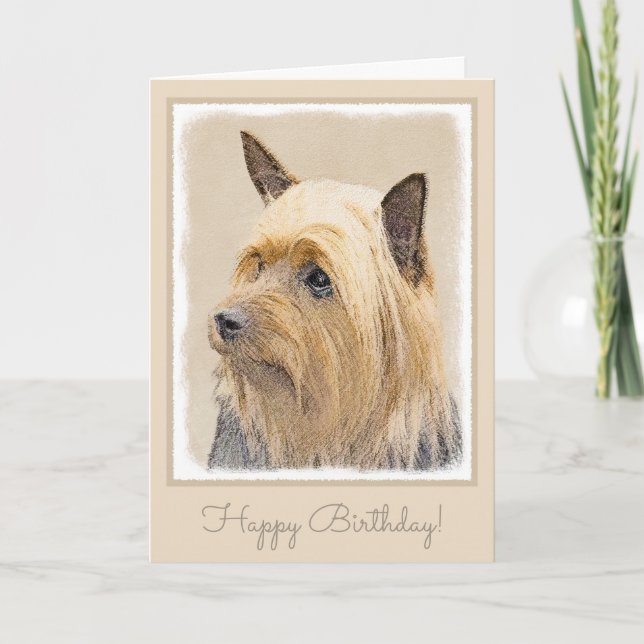 Silky Terrier-målning - Cute Original Hund Art Kort (Framsida)