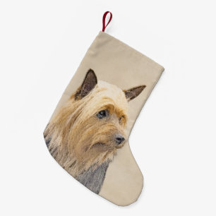 Silky Terrier-målning - Cute Original Hund Art Liten Julstrumpa