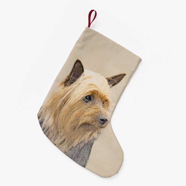 Silky Terrier-målning - Cute Original Hund Art Liten Julstrumpa (Framsidan (Hängande))