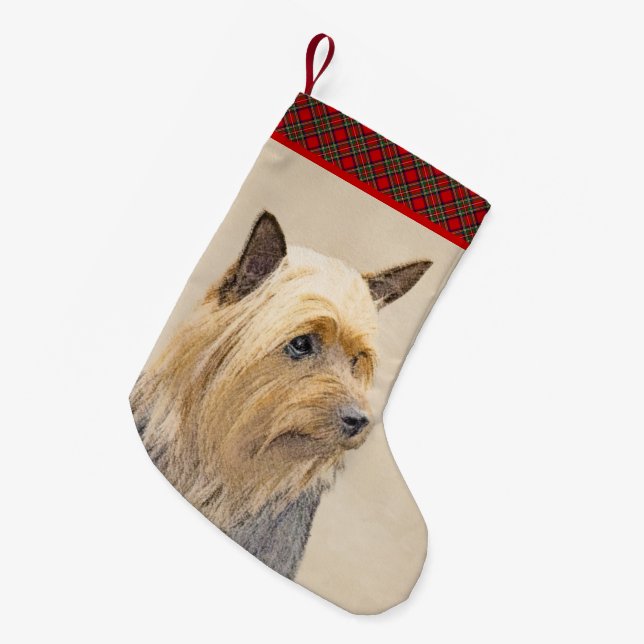 Silky Terrier-målning - Cute Original Hund Art Liten Julstrumpa (Framsidan (Hängande))