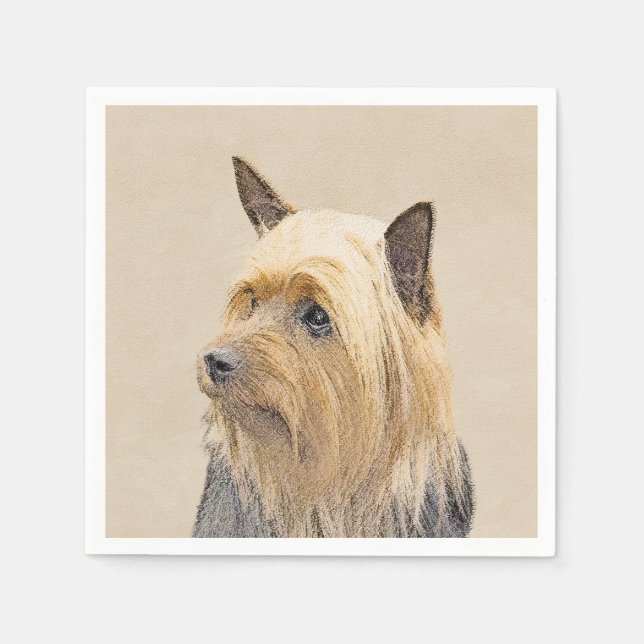 Silky Terrier-målning - Cute Original Hund Art Pappersservett (Framsidan)