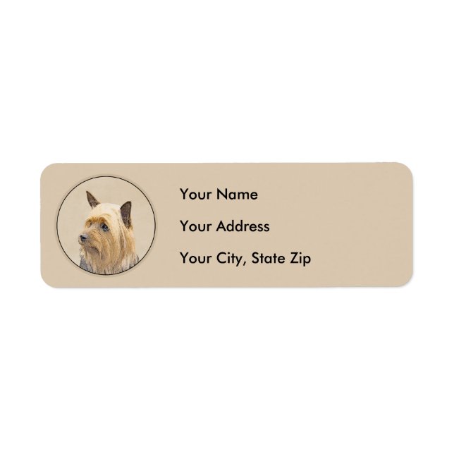 Silky Terrier-målning - Cute Original Hund Art Returadress Etikett (Framsidan)