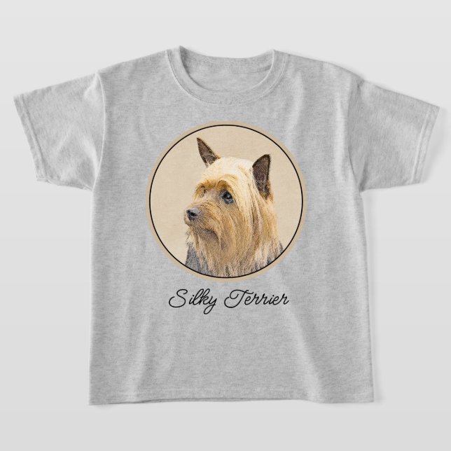 Silky Terrier-målning - Cute Original Hund Art T Shirt (Laydown)