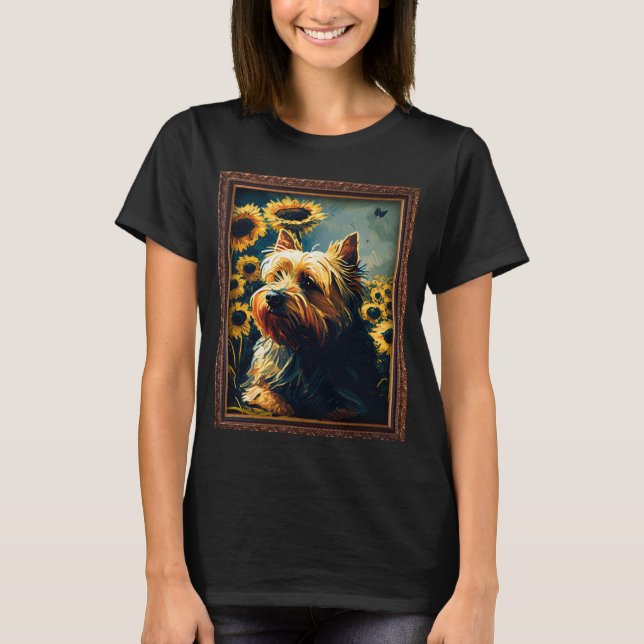 Silky Terrier målning Solrosblommor Flower Mamma K T Shirt (Framsida)