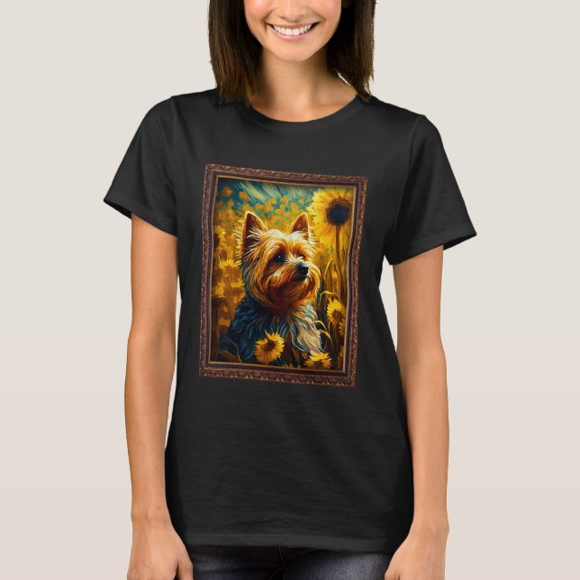 Silky Terrier målning Solrosblommor Flower Mamma K T Shirt (Framsida)