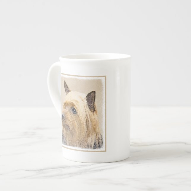 Silky Terrier-målning - Söt Original Hundkonst Benporslin Mugg (Framsida vänster)