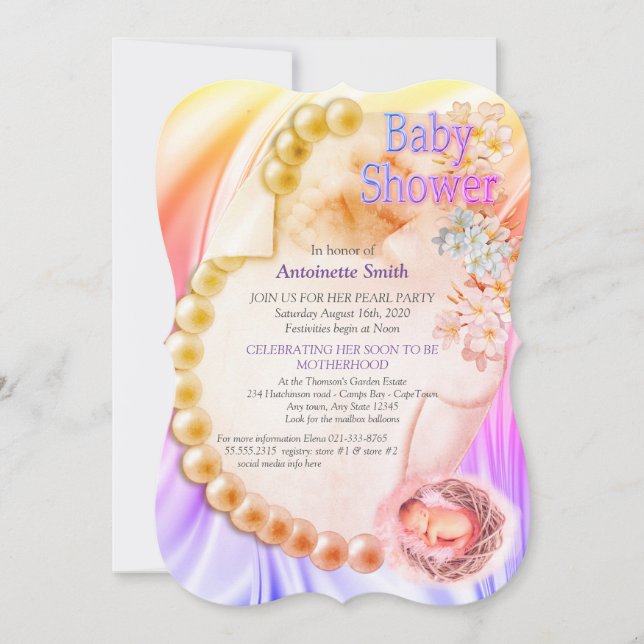 Silky Violet Pearl Baby Shower Inbjudningar (Framsida)