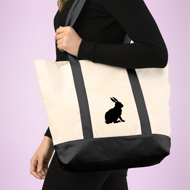 Sillhouette Sitta Rabbit Tall Öron Tygkasse (Minimalist black sitting rabbit in silhouette form on tote bag.)