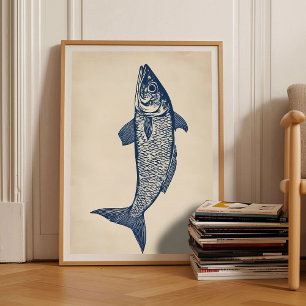 Silltryck Linocut Vintage Affisch Retro Sill